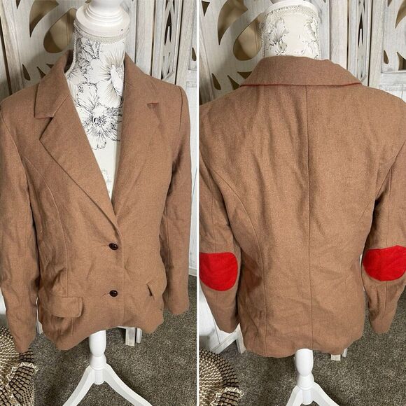 41 Hawthorn Blazer Women’s Medium Knit Brown Academia Preppy Red Elbow Patch - Picture 1 of 10